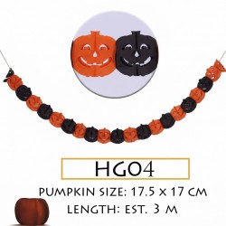 Halloween Pumpkin Garland Banner – Orange & Black Jack‑O’‑Lantern Chain (HG04)