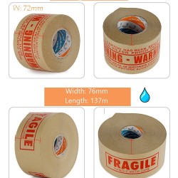 Reinforced Kraft Paper Gummed Tape 72/76mm [Warning/ Fragile]