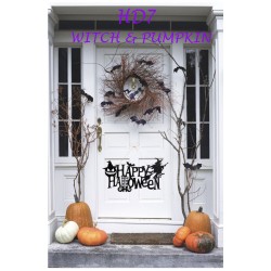 Halloween Witch & Pumpkin Hanging Sign with Black Glitter Design – HD7
