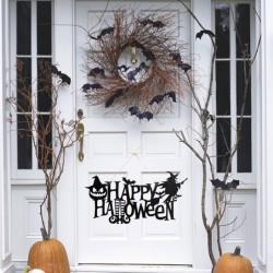 Halloween Witch & Pumpkin Hanging Sign with Black Glitter Design – HD7 Halloween Witch & Pumpkin Hanging Sign with Black Glitter Design – HD7
