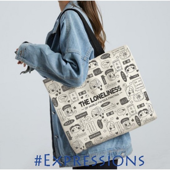 Reusable Eco-Friendly Tote/ Shopping Printed Canvas Bag with Zipper & Inner Pocket