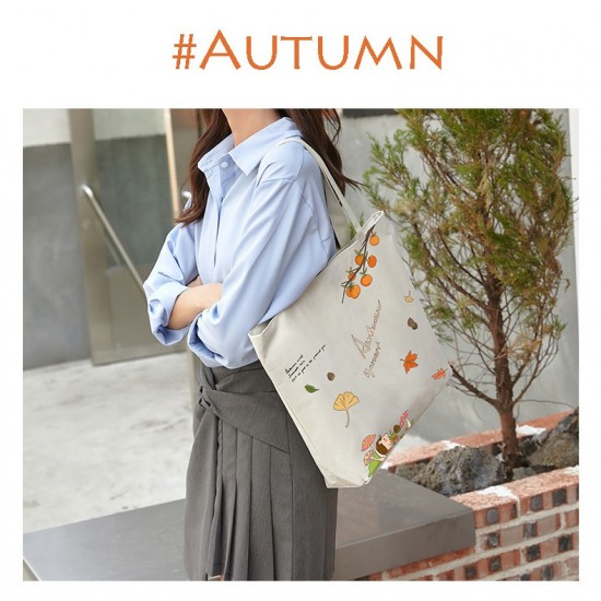 Eco-Friendly Reusable Cotton Tote Bag with Zip & Inner Lining - Autumn