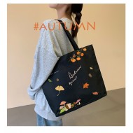 Eco-Friendly Reusable Cotton Tote Bag with Zip & Inner Lining - Autumn
