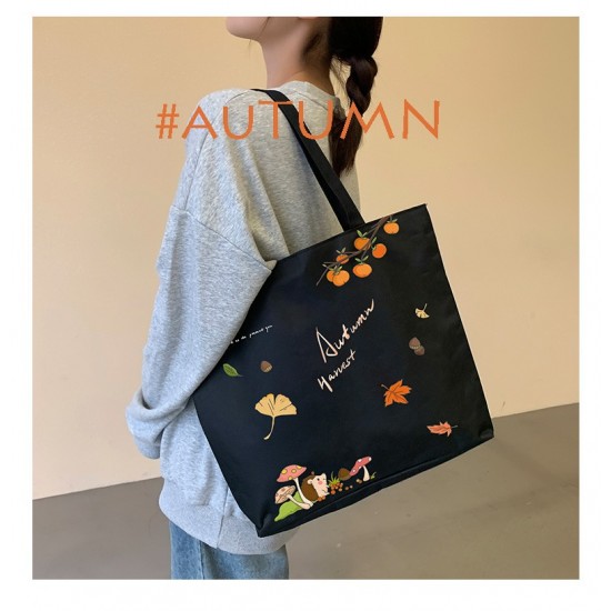 Eco-Friendly Reusable Cotton Tote Bag with Zip & Inner Lining - Autumn