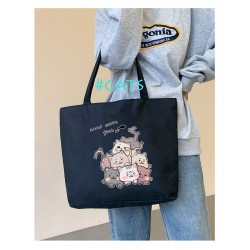 Eco-Friendly Reusable Cotton Tote Bag with Zip & Inner Lining - Cats