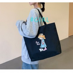 Eco-Friendly Reusable Cotton Tote Bag with Zip & Inner Lining - Girl