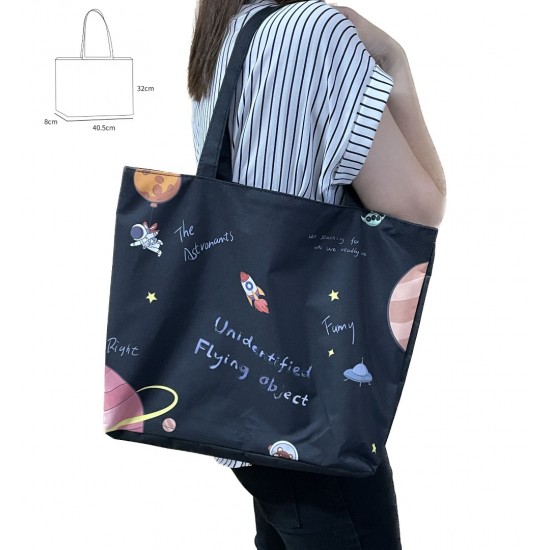 Eco-Friendly Reusable Cotton Tote Bag with Zip & Inner Lining - SPACE