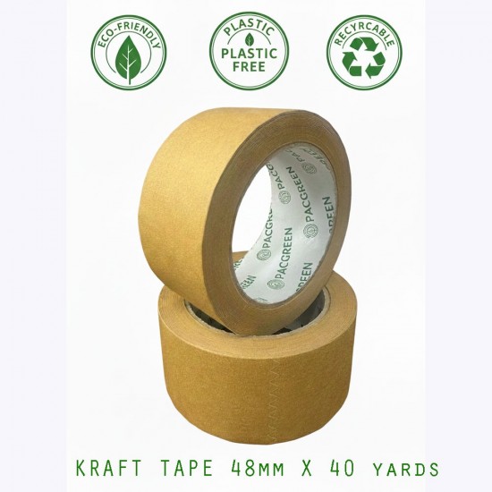 Pacgreen Eco-Friendly Kraft Paper Packaging Tape - 48mm x 40 Yards