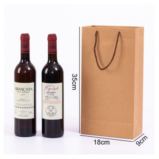 Eco-Friendly Recyclable Thick Kraft Paper Wine Bottle Carrier Bag with String