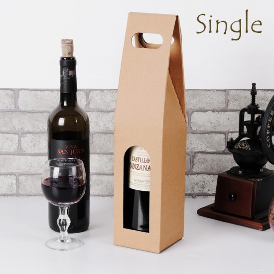 Eco-Friendly Recyclable Thick Kraft Paper Wine Bottle Carrier Bag