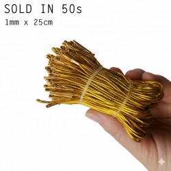 Gold Metallic Elastic Tag Loops with Barbed Ends – Pre-Cut Strings for Hang Tags (50pcs)