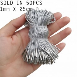 Silver Metallic Elastic Tag Loops with Barbed Ends – Pre-Cut Strings for Hang Tags (50pcs)
