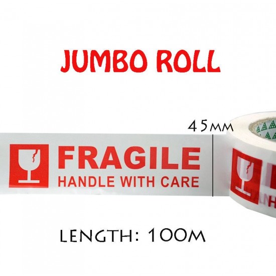 JUMBO Fragile Packing Tape 45mm x 100m JUMBO Fragile Packing Tape 45mm x 100m