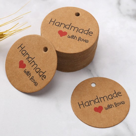 Round Handmade with Love Kraft Gift Tag GT27