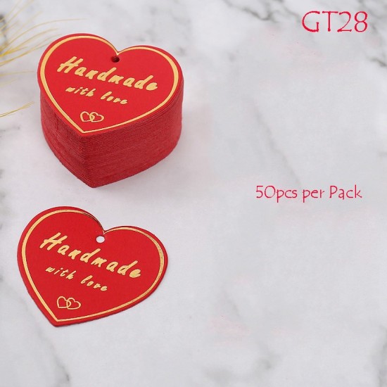 Heart-Shaped Handmade With Love Gold Embossed Gift Tag GT28