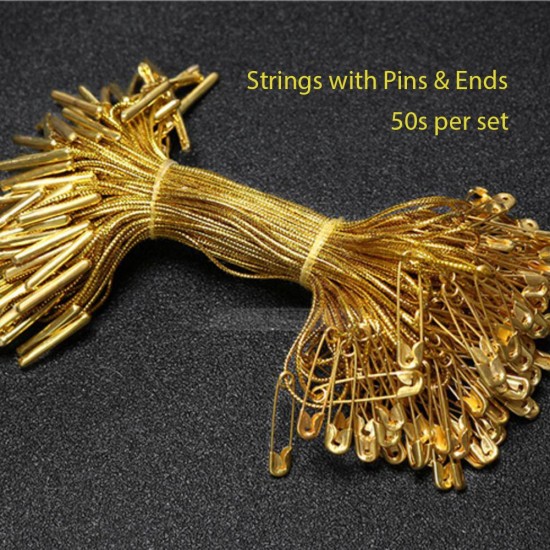 Premium Metallic Gold Tag Strings with Safety Pin | Hang Tag Fasteners (50pcs) Singapore