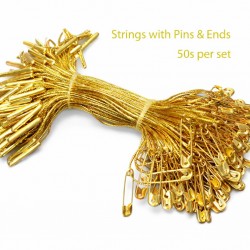 Premium Metallic Gold Tag Strings with Safety Pin | Hang Tag Fasteners (50pcs) Singapore
