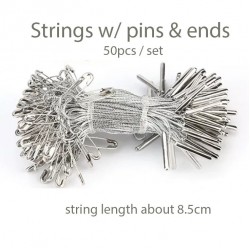 Premium Metallic Silver Tag Strings with Safety Pin | Pack of 50