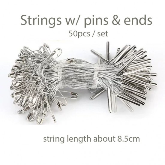 Premium Metallic Silver Tag Strings with Safety Pin | Pack of 50 Premium Metallic Silver Tag Strings with Safety Pin | Pack of 50