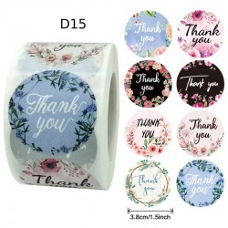 Thank You Round Stickers Floral Design D15