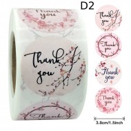 Thank You Round Stickers Pink Floral D02