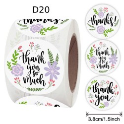 Thank You Round Stickers Floral Design D20