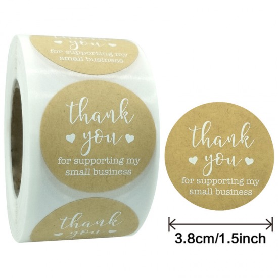 1.5 Kraft Round Thank You stickers in dispenser box