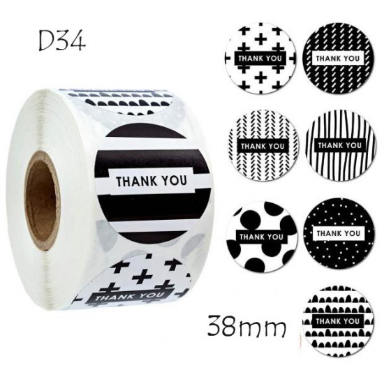 Medium Size Thank You Round Stickers Dia. 38mm D34