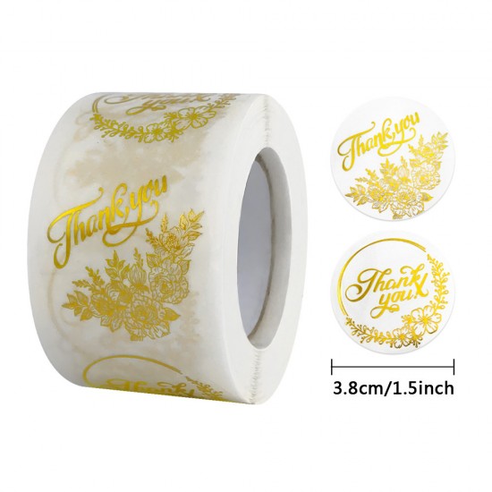 Waterproof Medium Size Gold Printed Thank You Round Stickers Dia. 38mm D49