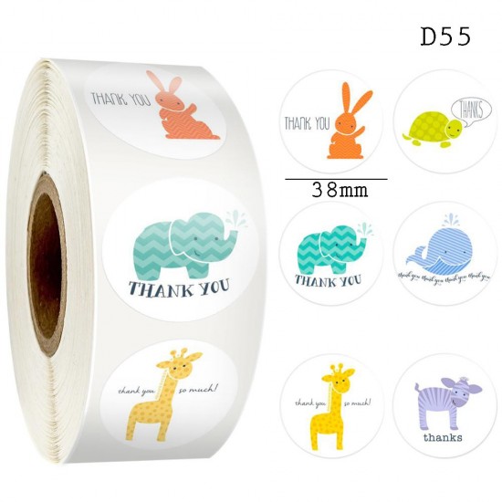 Cute Animals in Pastel Round Stickers Dia. 38mm D55