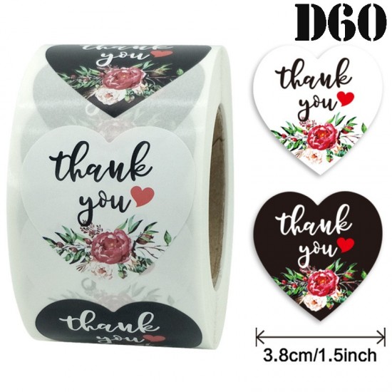 Medium Size Thank You Heart Shape Stickers - D60