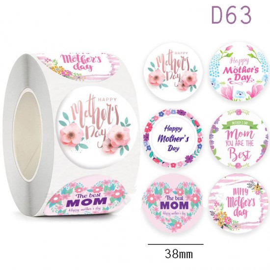 Medium Size Happy Mother's Day Round Stickers Dia. 38mm D63