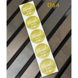 Medium Size Gold Heart Shape Thank You Round Stickers D64 Medium Size Gold Heart Shape Thank You Round Stickers D64