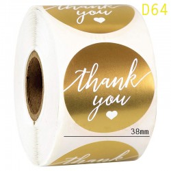 Medium Size Gold Heart Shape Thank You Round Stickers D64