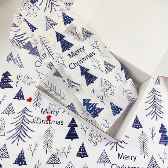 20pcs Designer Printed Tissue Papers - Blue Christmas Tree